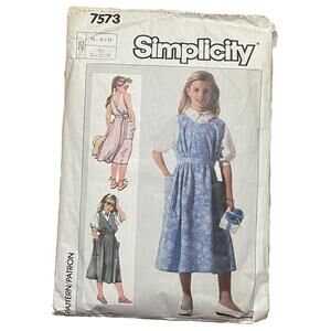 Girls Jumper Sun Dress Sewing Pattern 14 Simplicity 7573 Vintage 1986